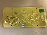 Gold Bicentennial License Plate 1776-1976
