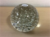 Clear bubble glass paperweight