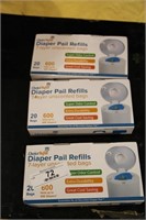 3 Boxes Of Diaper Pail Refills (20 Per Box)