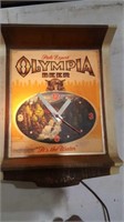 Vintage Olympia Beer clock. Works Good.  15 x 12