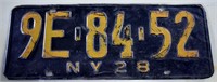 1928 New York License Plate