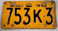 1942 Ontario License Plate