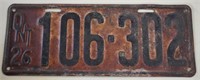 1926 Ontario License Plate