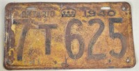 1940 Ontario License Plate
