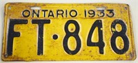 1933 Ontario License Plate