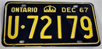 Dec 1967 Ontario  License Plate