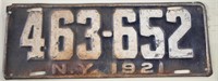 1921 New York License Plate