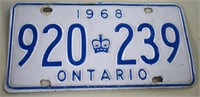 1968 Ontario  License Plate