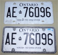 2 pcs Ontario  License Plates