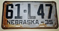 1935 Nebraska  License Plate