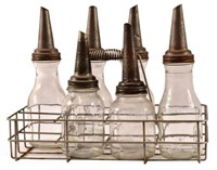 6 Motor Oil Glass Bottles & Carrier