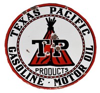 Texas Pacific Gasoline Motor Oil Porcelain Sign