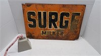 Surge Milker tin sign and cowbell 18 x 12