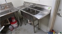 Stainless Steel 3 tub sink 53.5 wide, 19.5 deep
