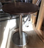 Dark Red Wood Round Pedestal Table Metal Base