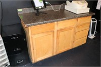 WOOD COUNTER WITH CABINETS AND DRAWERS