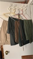 Five pairs of khaki and green pants, cotton and