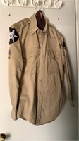 Army khaki shirt jacket, pants, belt, tie size