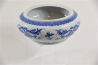 Stamped Blue & White Asian Large Rimmed Bowl