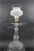 Clear Embossed Pressed Glass Oil Lamp - Electric
