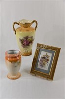 RS Germany & Rose Double Handle Vase & Artwork