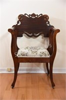 Horse Shoe Shaped Barrel Chair with Carved Back