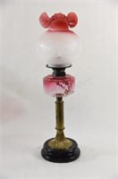 Kerosene Cranberry Fluted Glass & Brass Lamp