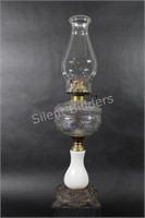Kerosene Clear & Milk Glass Embossed Oil Lamp