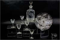 Hughes Etched Cornflower Decanter & Sherry Set