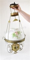 Kerosene Milk Glass Painted Ornate Chandelier