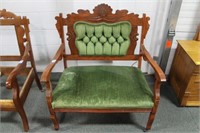 VICTORIAN SETTEE WITH GREEN UPHOLSTERY