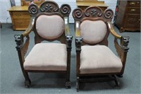ANTIQUE LION HEAD CHAIR AND ROCKING CHAIR - 2