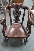 MAHOGANY ROCKING CHAIR WITH CARVED SPLAT AND LION