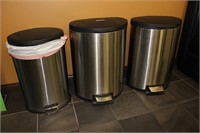 3 stainless steel trash cans