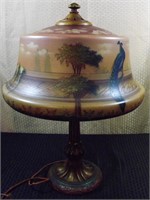 Reverse Painted Peacock Lamp