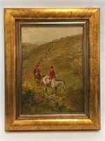 OIL ON CANVAS OF ENGLISH MEN ON HORSES
