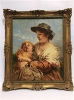 OIL ON CANVAS ENGLISH SCHOOL MOTHER & CHILD