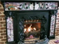 Cast Iron Fireplace from 1850s, Stained Glass