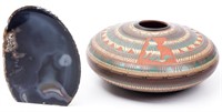 Navajo Pottery By Artist V. King & Polished Geode