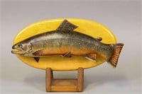 Mike Borrett Carved Brook Trout on Plaque,