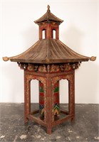 Large Tibetan Polyhrome Prayer Wheel in Pagoda