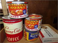 MIXED NUTS & COFFEE EMPTY CANS W/CIGAR BOX