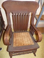 ANTIQUE ROCKING CHAIR W/ UPHOLSTERED SEAT