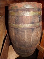 ANTIQUE WOODEN BARREL IS 22" TALL