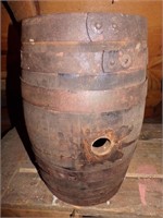 ANTIQUE WOODEN BARREL IS 17" TALL