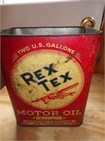 REX TEX MOTOR OIL CAN~ 10.5" TALL