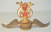 Shriner Hood Ornament w/ Brass Winged Radiator Cap