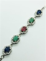 $600 S/Sil Sapphire Emerald Ruby Bracelet
