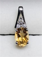 $100 S/Sil Citrine  Diamond Pendant
