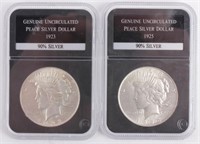Coin 2 Peace Silver Dollars 1925 & 1923 Unc.